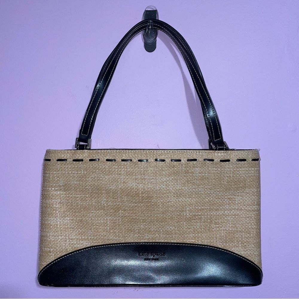 kate spade Natural Straw and Black Leather Bag Purse